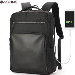 Aoking men's black business backpack with USB charging port